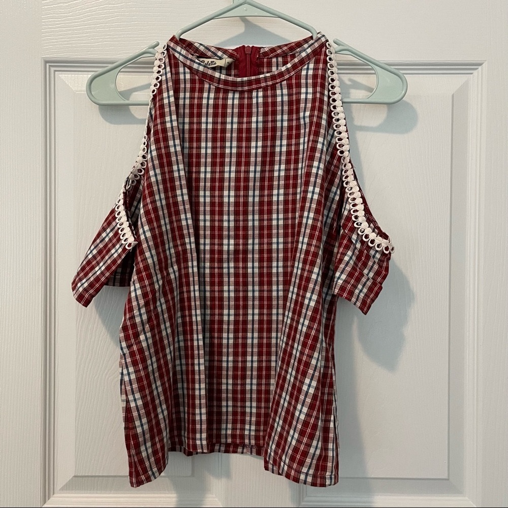 Cold-Shoulder Plaid Top
